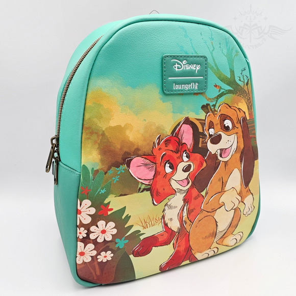 Loungefly Disney The Fox And The Hound Duo Friends Green Mini Backpack Bag New - Picture 3 of 8